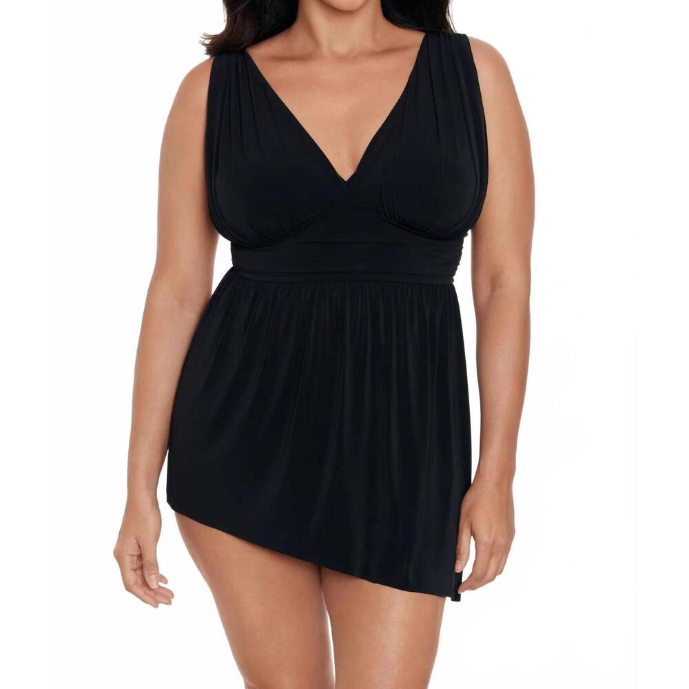 NEW LONGITUDE long torso goddess flyaway swim dress in black